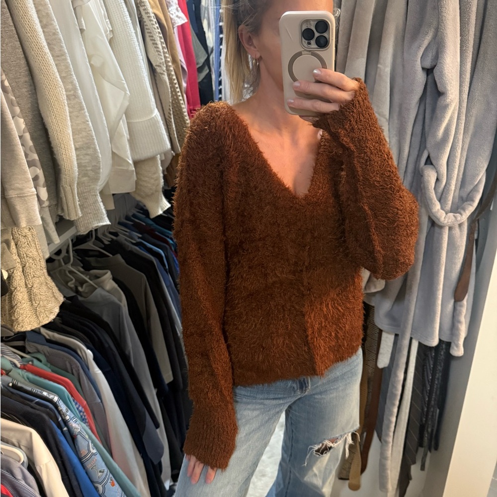 Free People fuzzy Brown crop Sweater